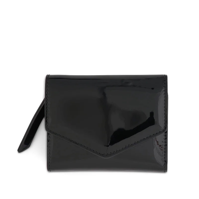 women's wallet with interior zipper pocket -4 Stitch Patent Leather Envelope Wallet in Black