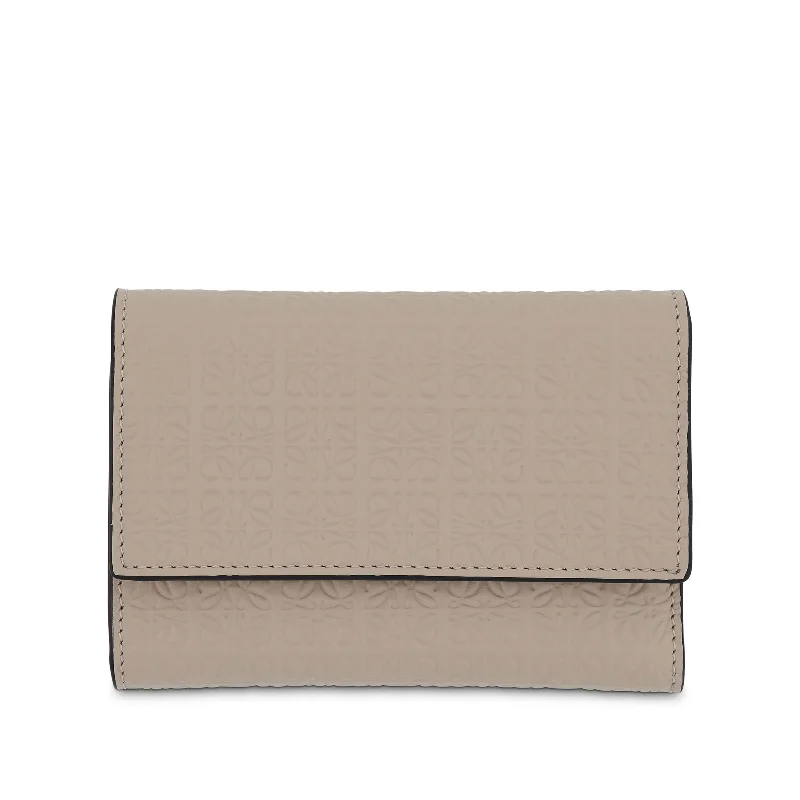 women's wallet with sleek finish -Repeat Small Vertical Wallet in Embossed Calfskin in Light Oat