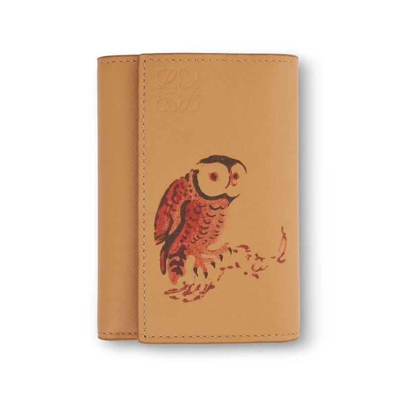 women's wallet with vegan leather -Owl Small Vertical Wallet in Classic Calfskin in Dune