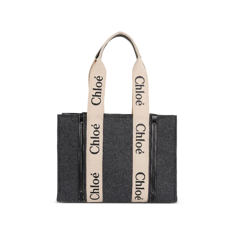 women's handbag with sleek and compact look -Small Woody Tote Bag in Recycled Felt in Cashmere Grey