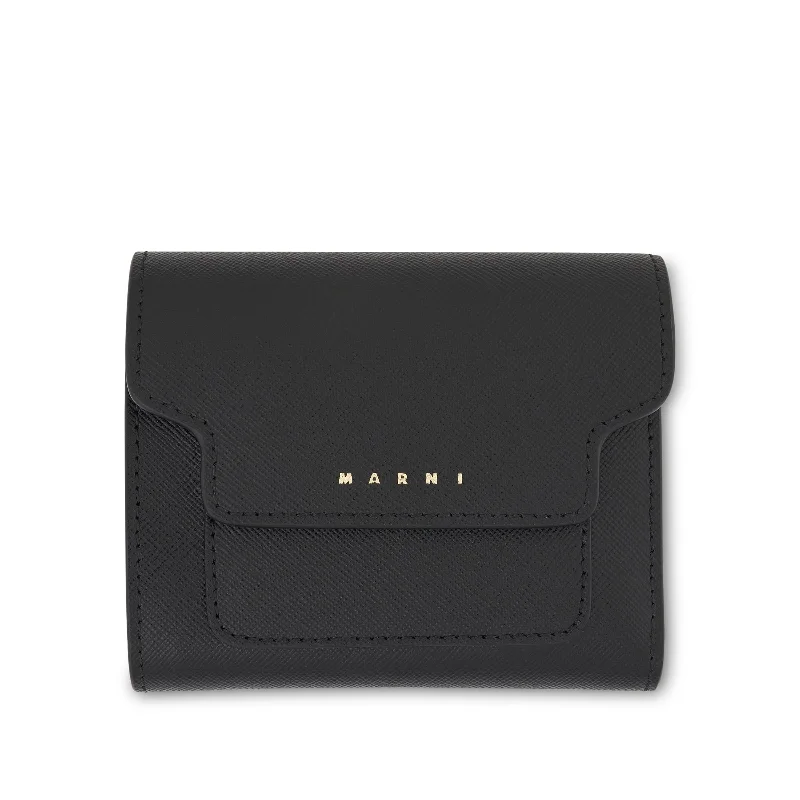 women's wallet with wallet chain -Logo Squared Flap Wallet in Black