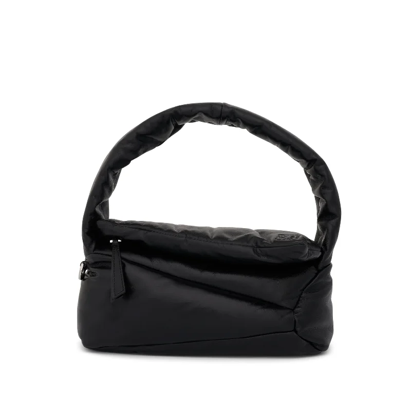 women's dumpling bag with functional pockets -Puffer Puzzle Hobo Bag in Shiny Nappa Lambskin in Black