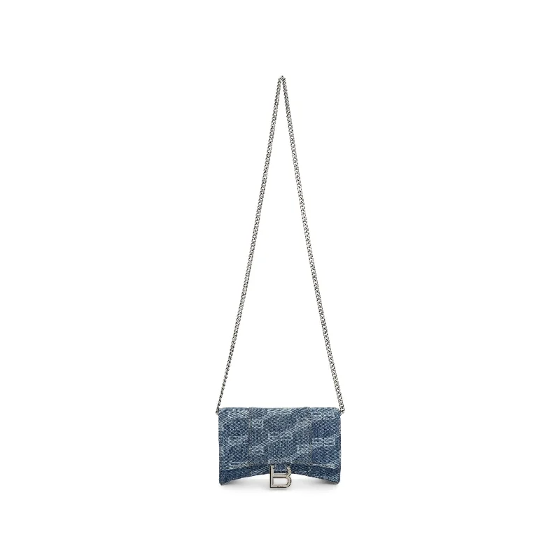 women's wallet with metal accents -Hourglass Wallet On Chain in Blue