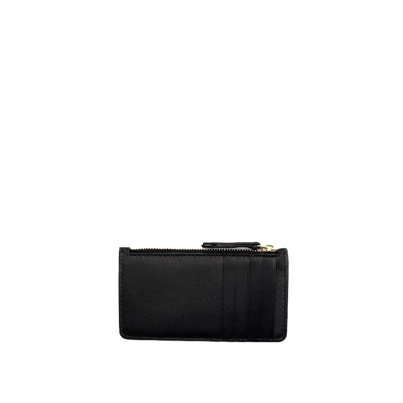 women's wallet with compact design -Four Stitch Zip Cardholder in Black Col