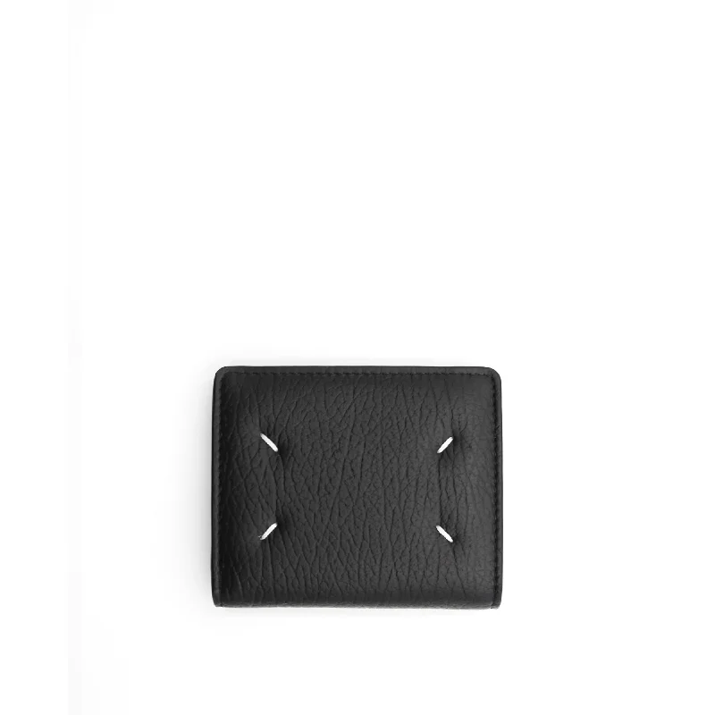 women's wallet with designer finish -Four Stitch Bifold Wallet in Black