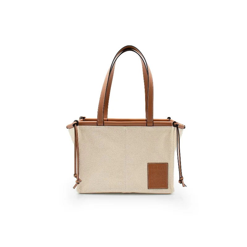 women's handbag with simple and elegant closure -Small Cushion Tote Bag in Canvas in Light Oat