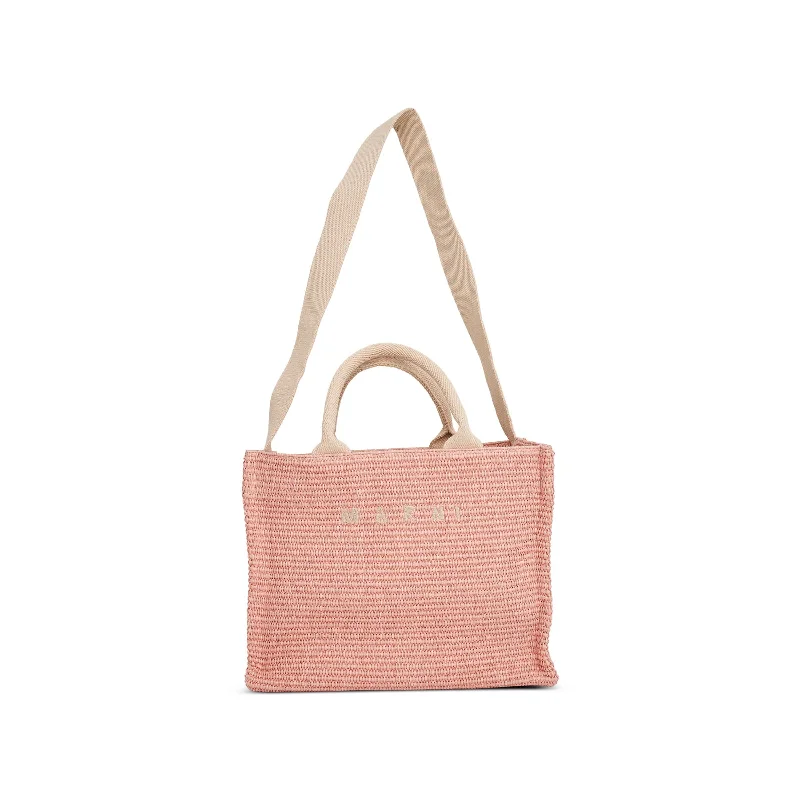 women's handbag with slim, elegant design -Raffia Small Shopping Bag in Pink