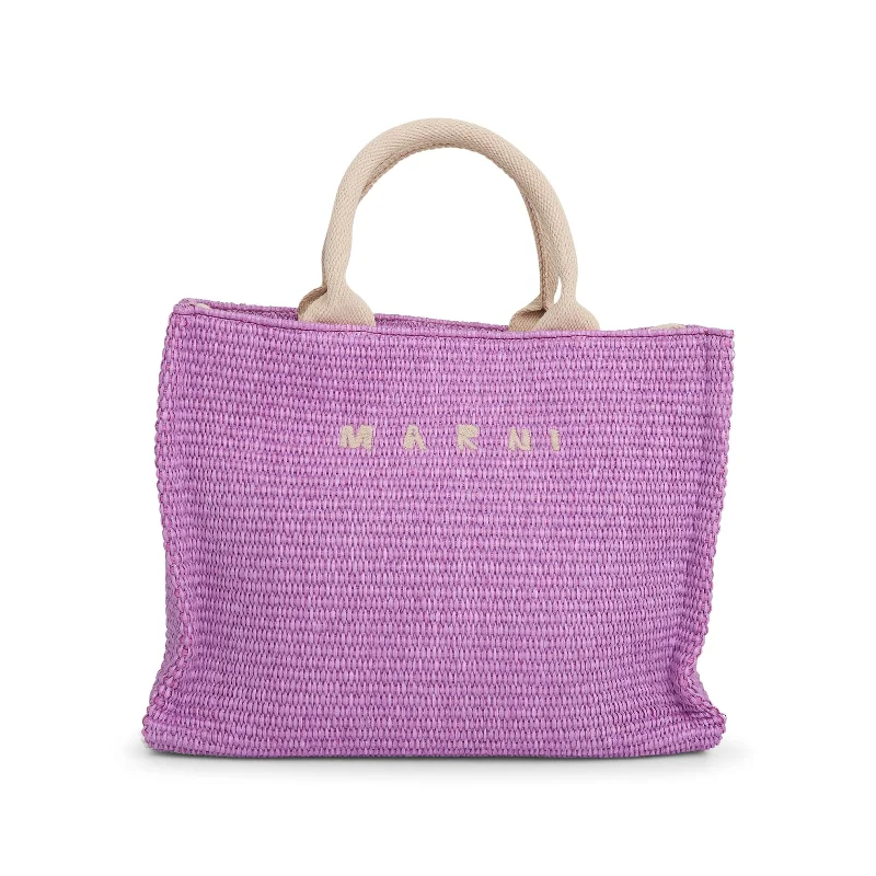 women's handbag with multiple exterior pockets -Raffia Small Tote Bag in Light Lilac