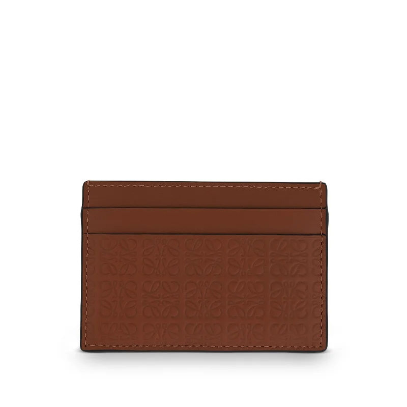 women's wallet with secure zipper closure -Repeat Plain Cardholder in Embossed Calfskin in Tan