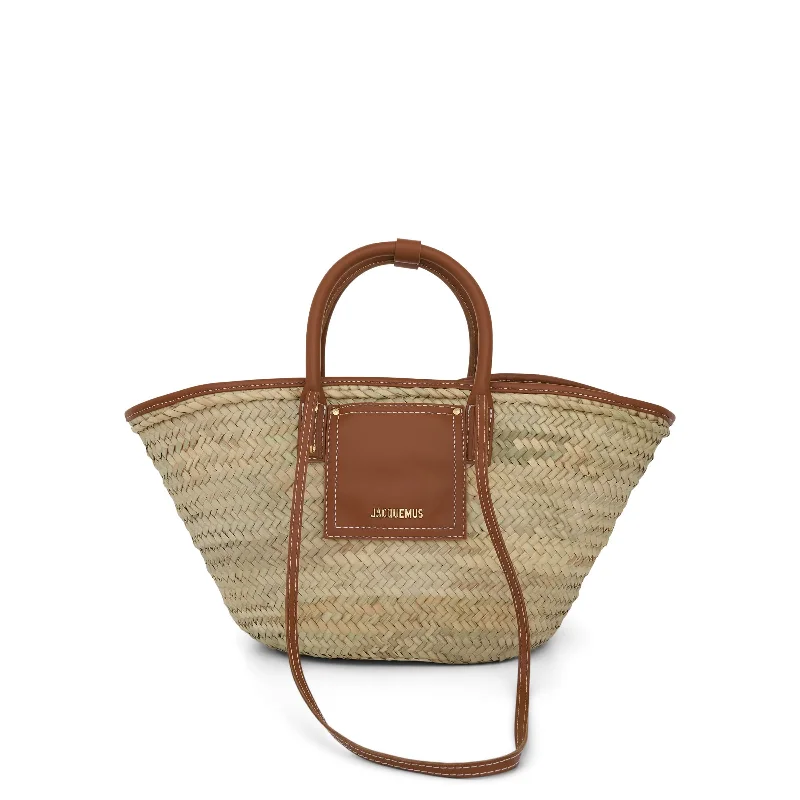 women's handbag with bold design features -Le Panier Soleil Straw & Leather Bag in Light Brown 2