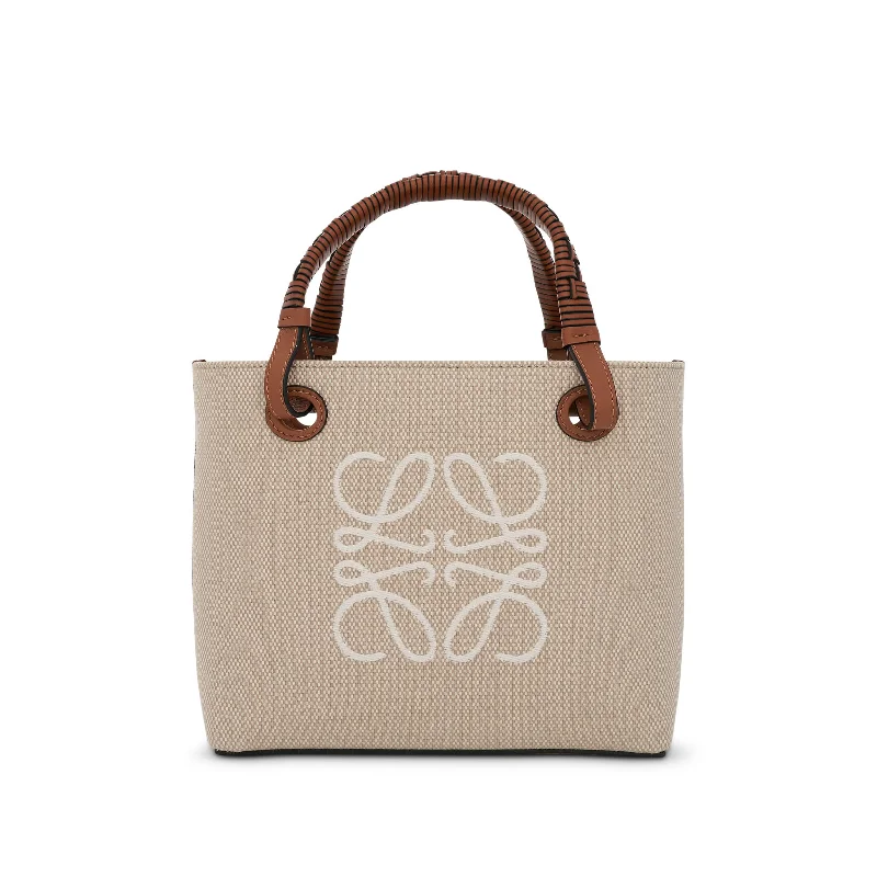 women's handbag with detachable strap option -Small Anagram Tote Bag in Jacquard and Calfskin in Ecru