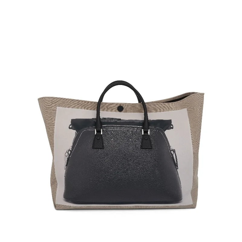 women's handbag with minimalist pocket -Trompe L'Oeil 5AC Tote Bag in Natural/Black