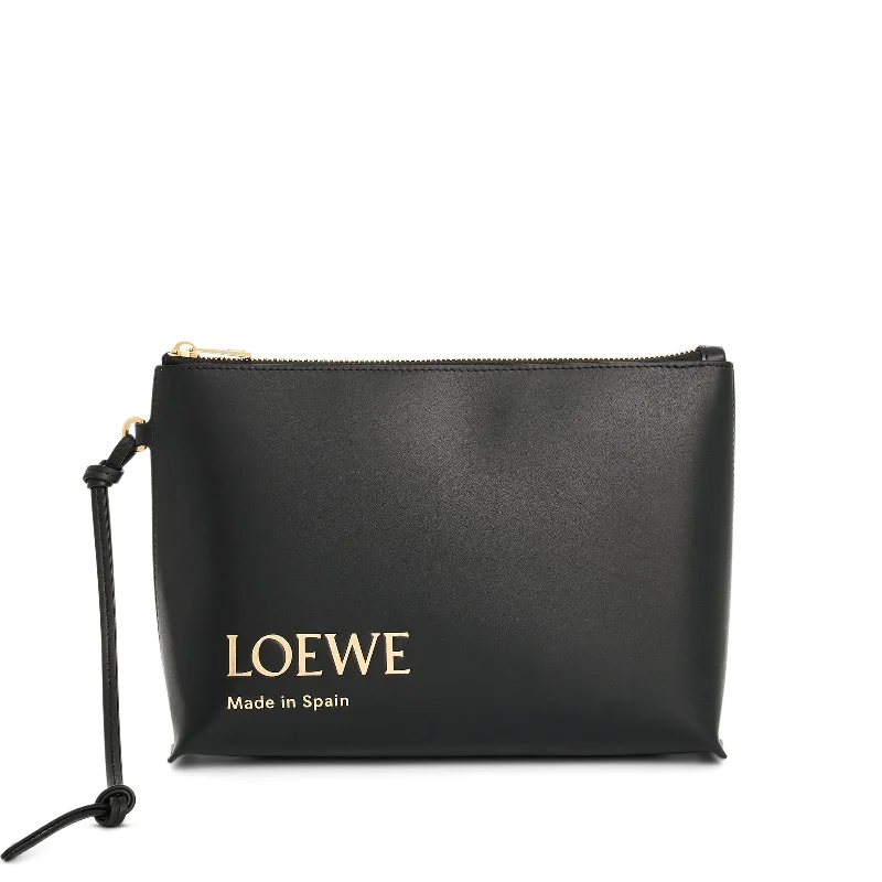 women's wallet with secure zipper closure -Loewe Embossed T-Pouch in Black