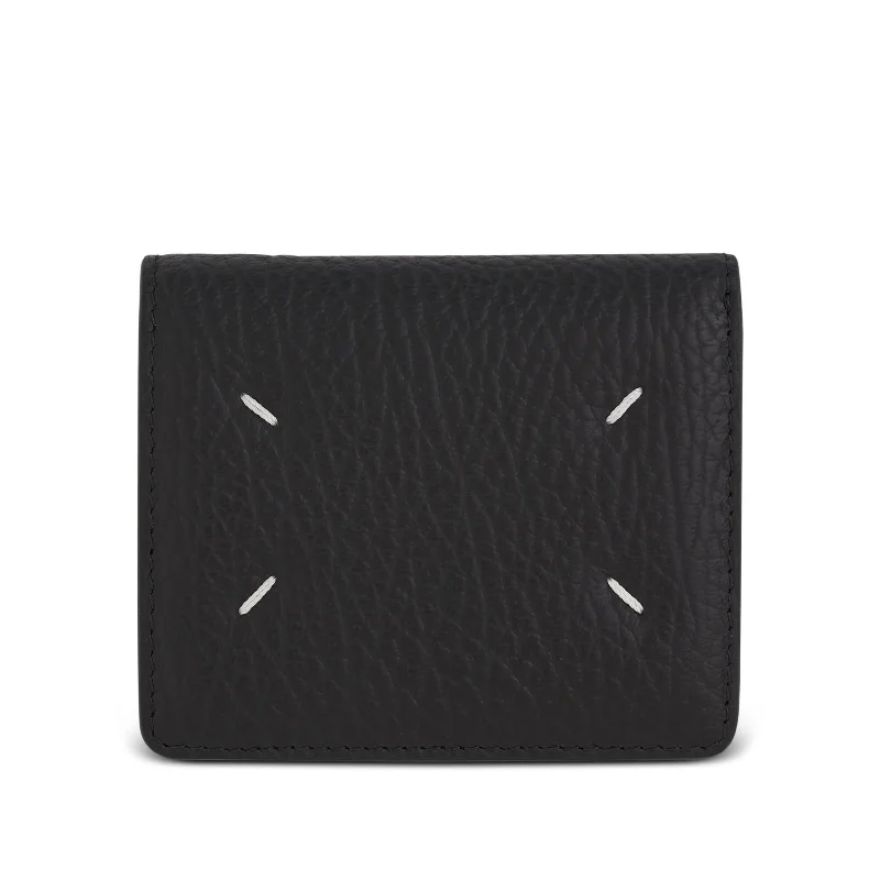 women's wallet with minimalist pocket -4 Stitch Wallet in Black