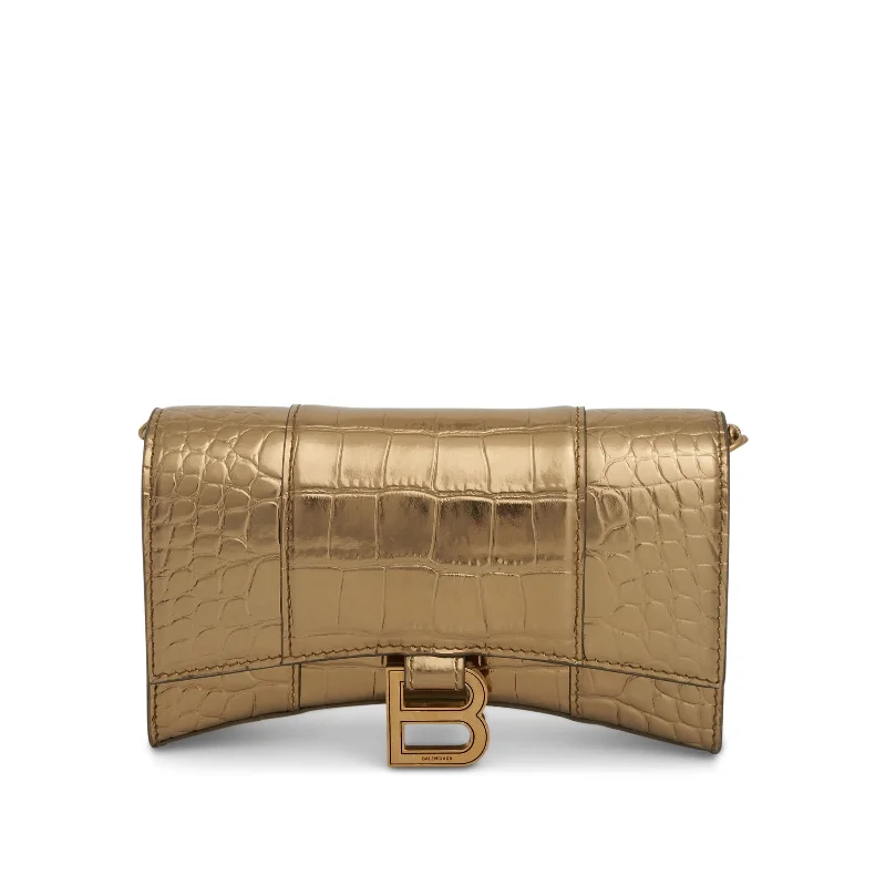 women's wallet with foldable design -Hourglass Wallet On Chain in Gold