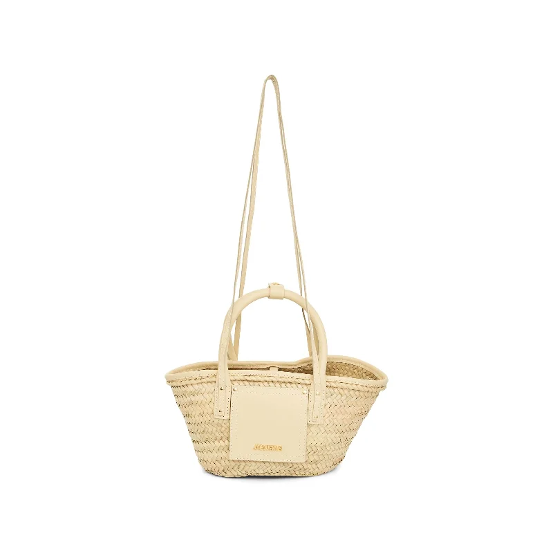 women's handbag with interior dividers -Le Petit Panier Soli Straw & Leather Bag in Ivory