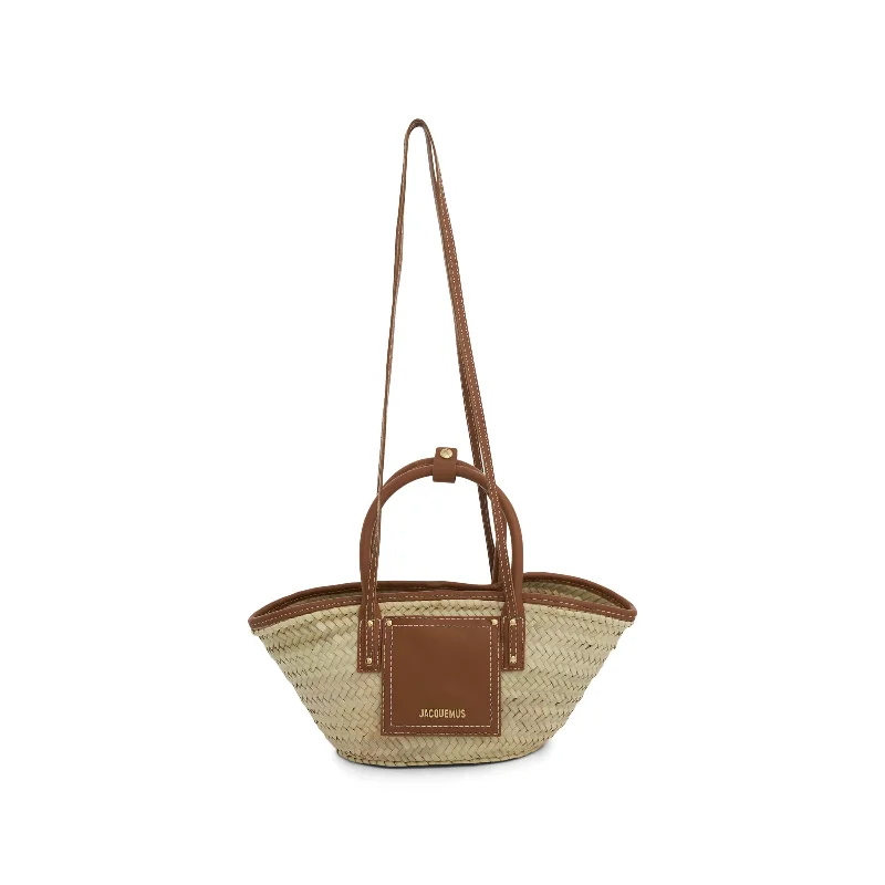 women's handbag with contemporary design -Le Petit Panier Soleil Straw & Leather Bag in Light Brown 2