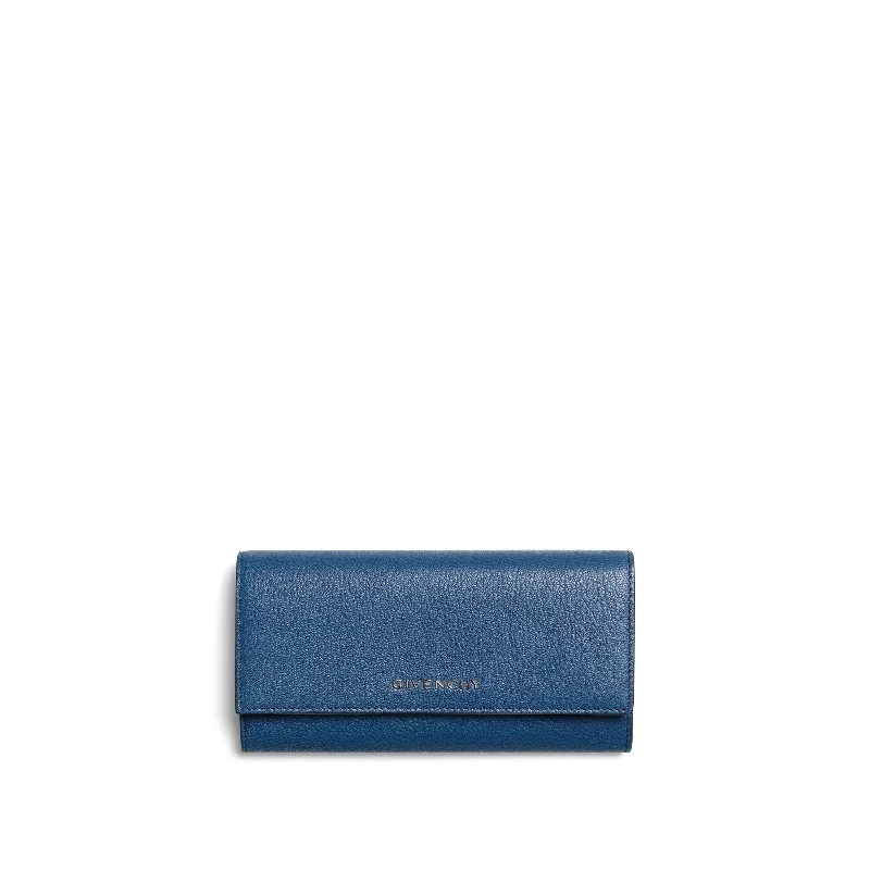 women's wallet with soft leather texture -Pandora Flap Wallet in Blue