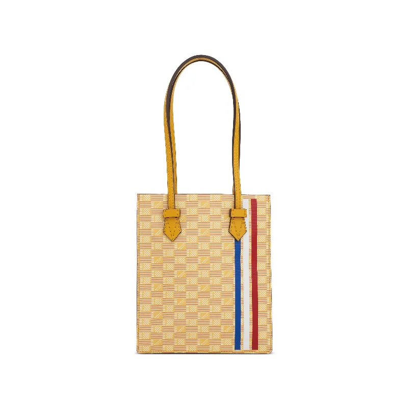 women's handbag with metallic hardware details -Cannes Vertical Tote MM with Stripes in Yellow