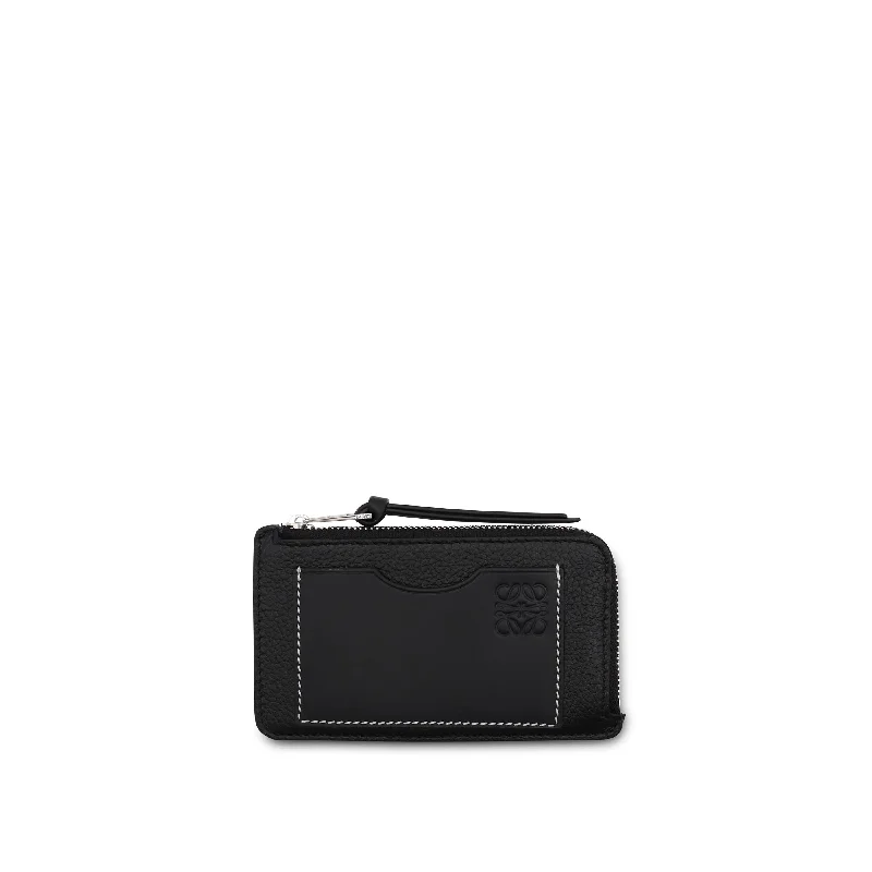 women's wallet with long-lasting durability -Coin Cardholder in Soft Grained Calfskin in Black