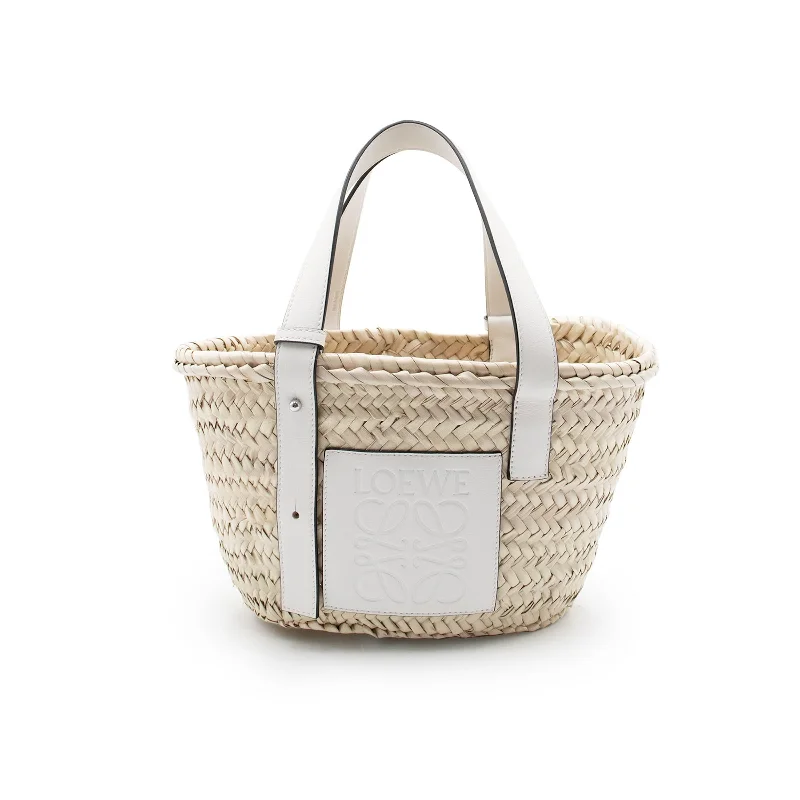 women's handbag with polished, luxurious design -Small Basket Bag in Palm Leaf and Calfskin in Natural/White