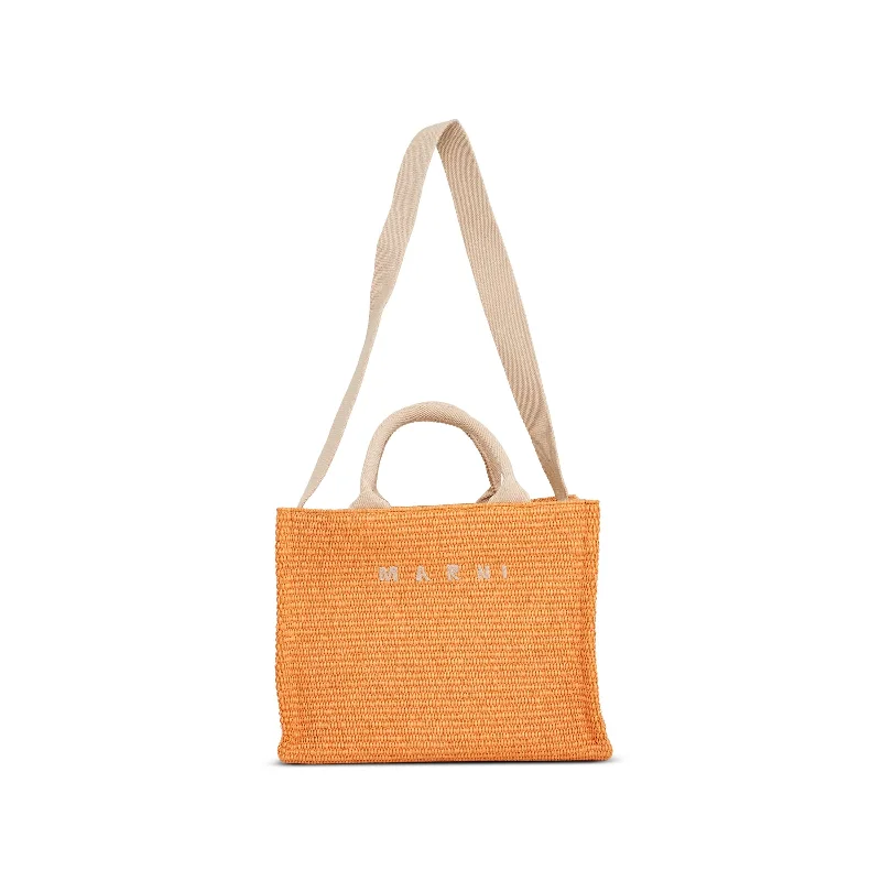 women's handbag with foldable design -Raffia Small Shopping Bag in Orange