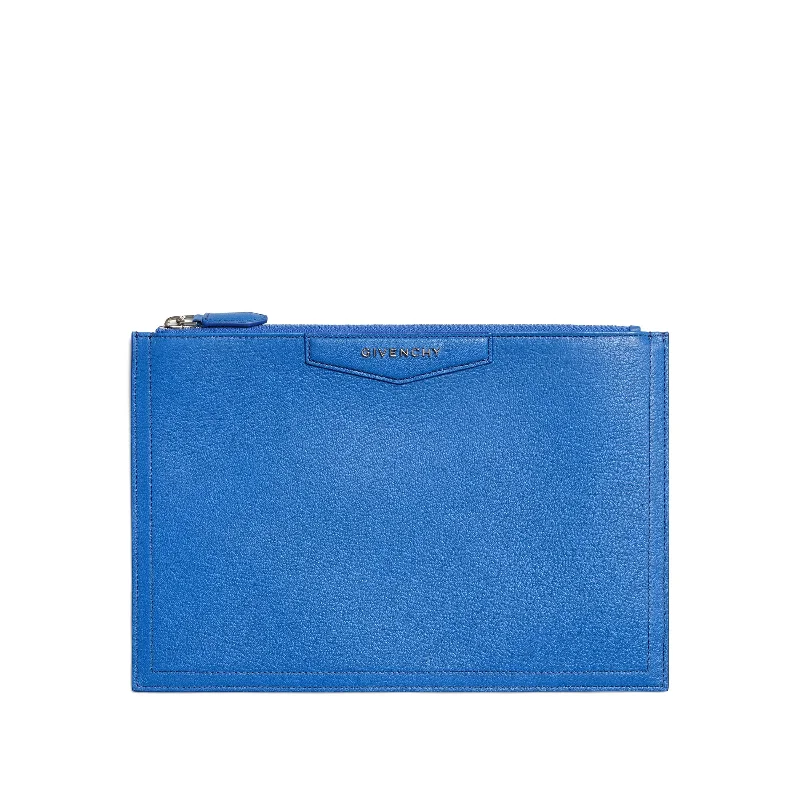 women's wallet with genuine leather -Medium Antigona Pouch in Indigo Blue