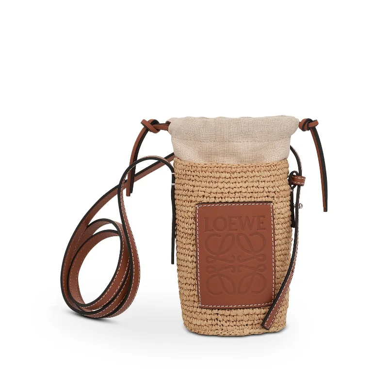 women's wallet with quilted texture -Cylinder Pocket in Raffia & Calfskin in Natural