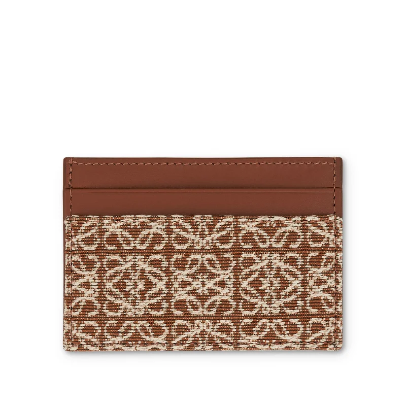 women's wallet with embossed logo design -Plain Cardholder in Anagram Jacquard and Calfskin in Tan