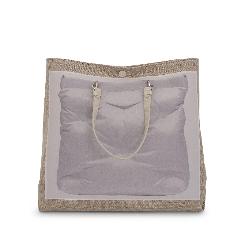 women's handbag with bold, contrasting trim -Trompe L'Oeil Glam Slam Totel Bag in Natural/Grey