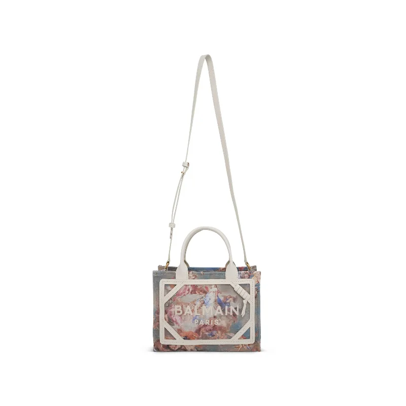 women's handbag with crossbody option -Small B-Army Canvas Sky Print Shopper Bag in Multi Colour/Cream