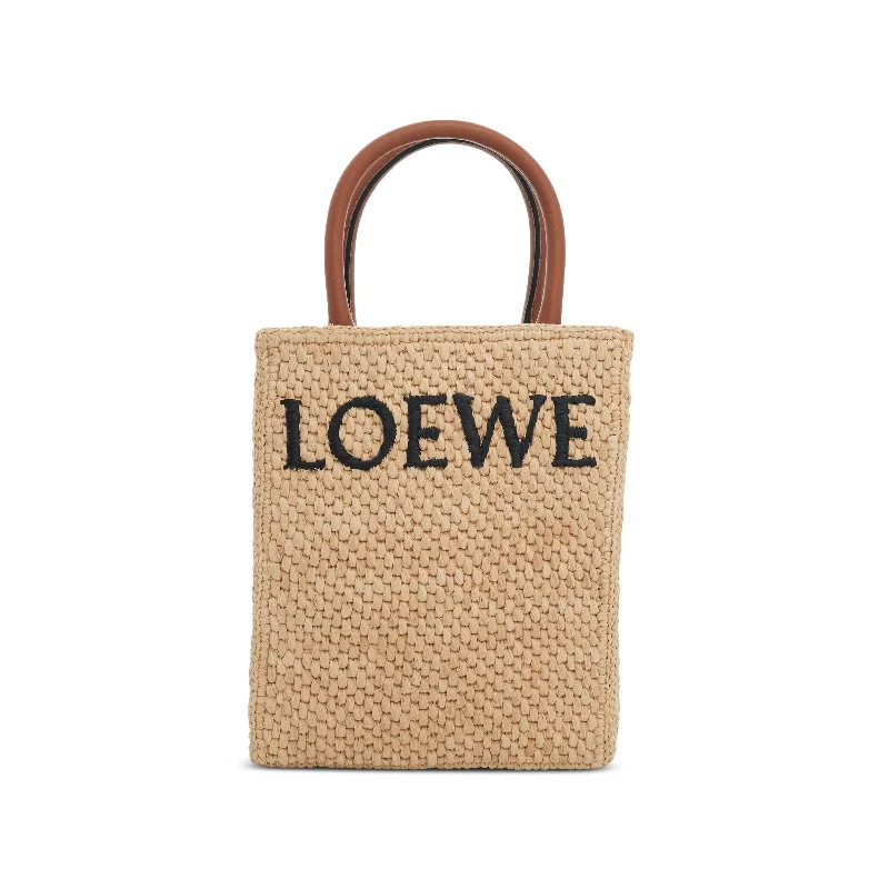 women's handbag with faux leather material -Standard A5 Tote Bag in Raffia in Natural/Black