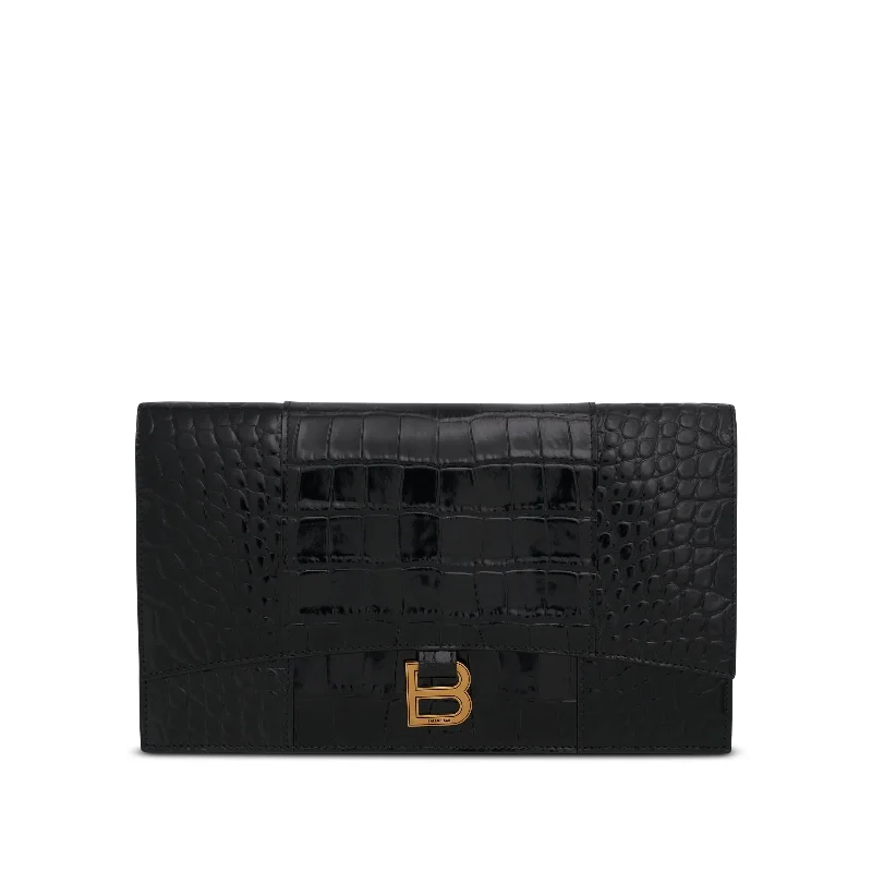 women's wallet with luxury brand -Hourglass Flat Pouch With Flap in Black