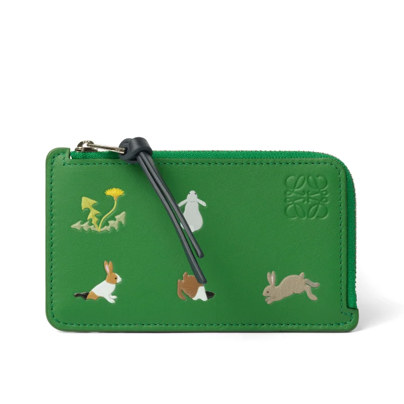 women's wallet with textured finish -Bunnies Coin Cardholder in Tropical Green