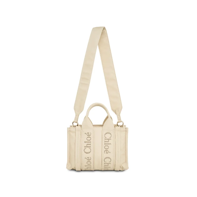 women's handbag with trendy studs -Small Woody Tote Bag in Dusty Ivory