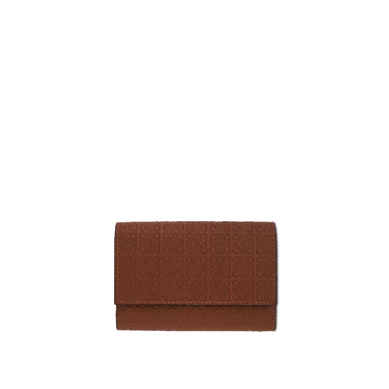 women's wallet with multi-card capacity -Repeat Small Vertical Wallet in Embossed Calf Leather in Tan