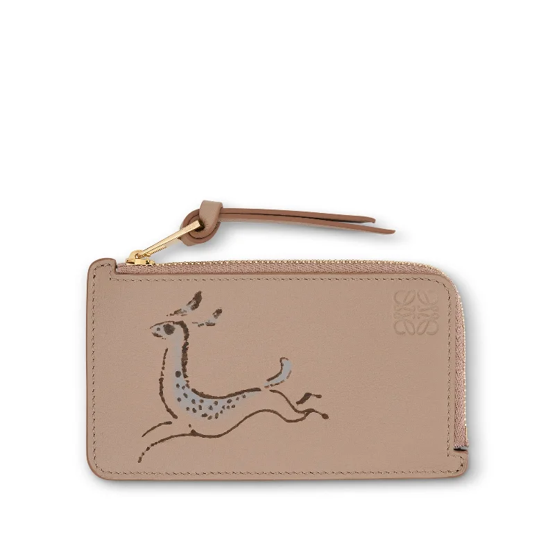 women's wallet with multiple folds -Deer Coin Cardholder in Classic Calfskin in Sand