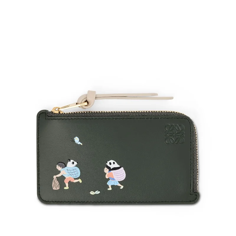 women's wallet with multiple folding options -Suna Fujita Panda Coin Cardholder in Bottle Green