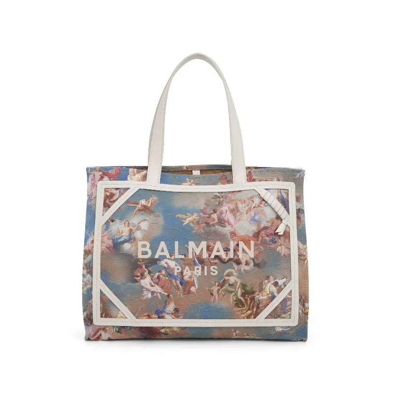 women's handbag with chic leather accents -Medium B-Army Canvas Sky Print Shopper Bag in Multi Colour/Cream