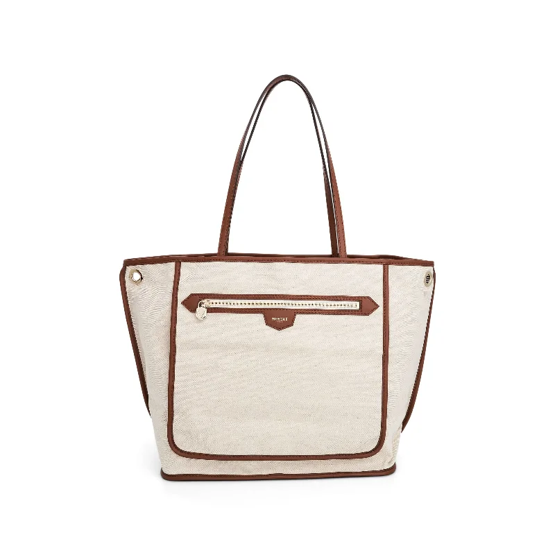 women's handbag with adjustable leather handles -Saint Tropez Tote Reverse MM in Natural