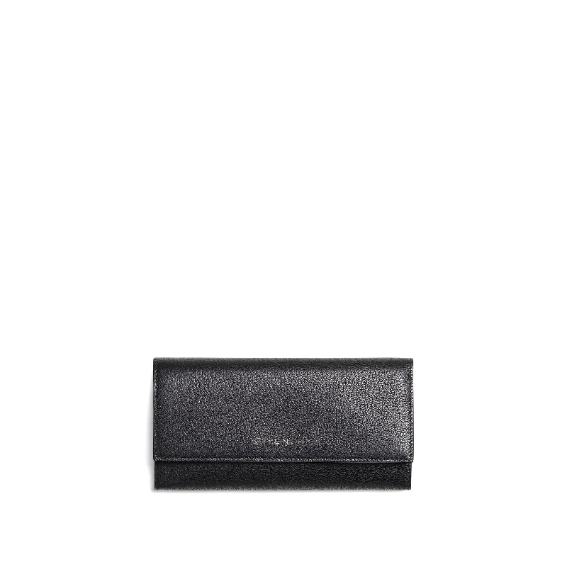 women's wallet with gold hardware -Pandora Long Flap Wallet in Black