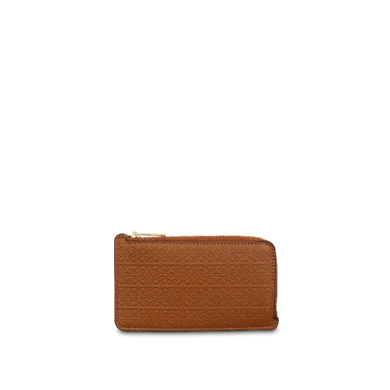 women's wallet with vibrant interior color -Repeat Coin Cardholder in Embossed Calfskin in Tan