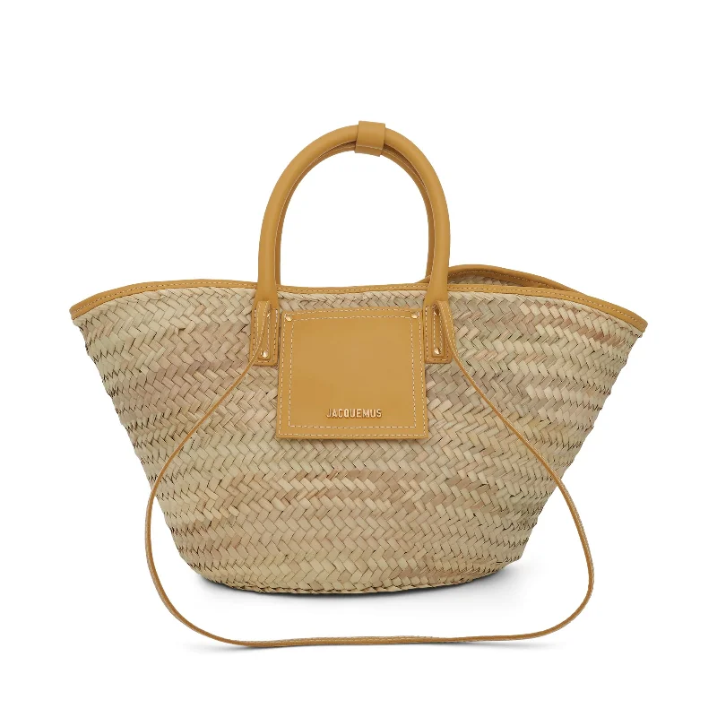 women's handbag with compact and sleek design -Le Panier Soleil Straw & Leather Bag in Dark Yellow