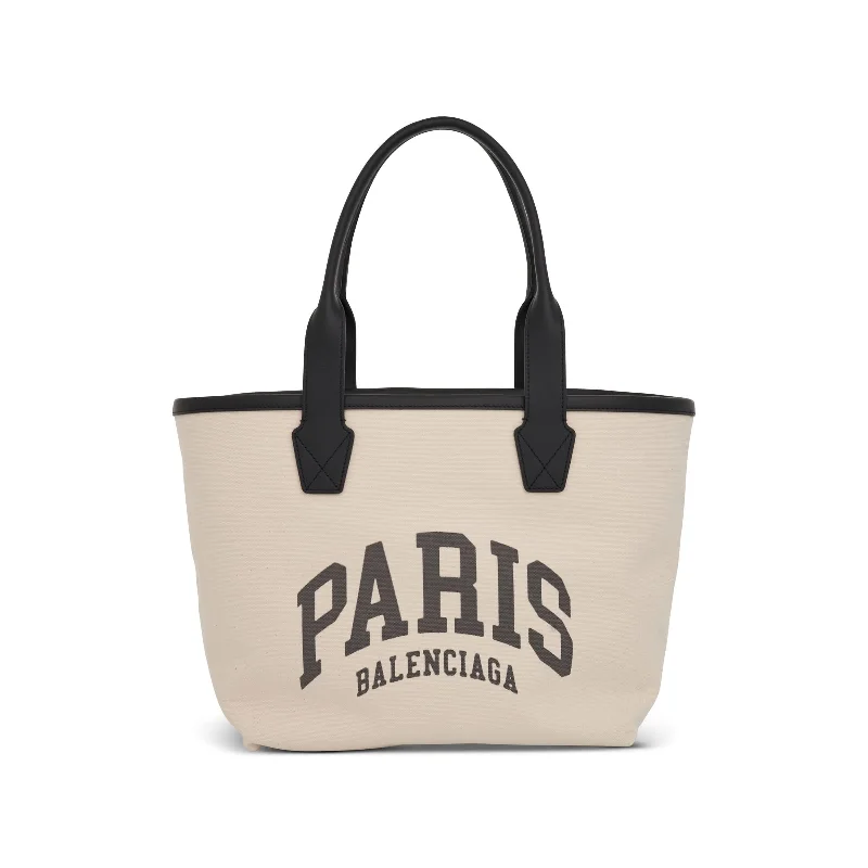 women's handbag with luxury leather lining -Cities Paris Jumbo Small Tote Bag in Natural/Black