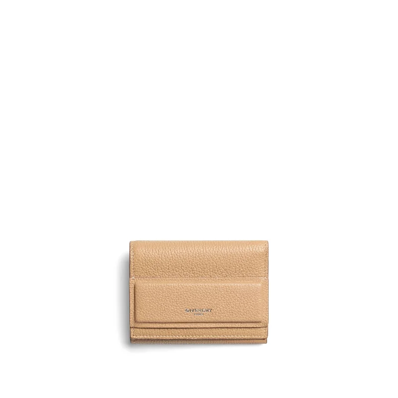 women's wallet with spacious cash slot -Horizon 3 Fold Wallet in Beige