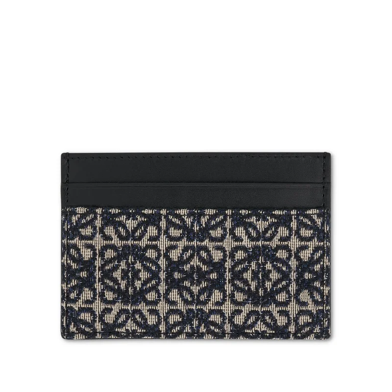 women's wallet with trendy design -Plain Cardholder in Anagram Jacquard and Calfskin in Navy