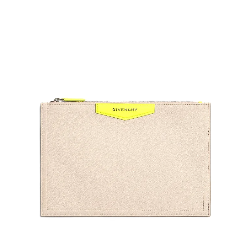 women's wallet with fold-over closure -Medium Antigona Fluo Pouch in Nude