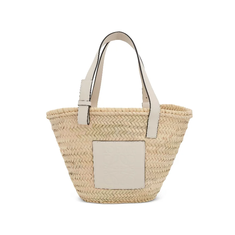 women's handbag with simple, elegant design -Medium Palm Leaf and Calfskin Basket Bag in Natural/White