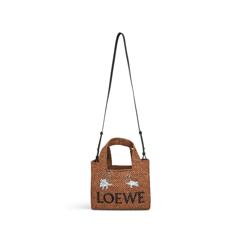 women's handbag with trendy monogram pattern -Suna Fujita Lemur Font Tote Small Bag in Oak