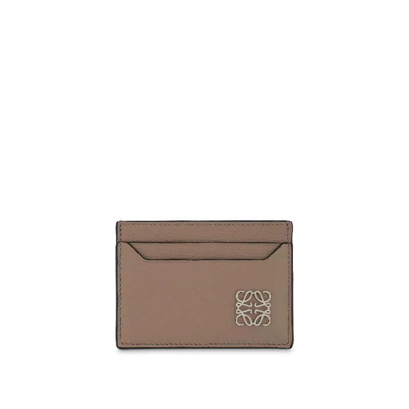 women's wallet with color block style -Anagram Plain Cardholder in Pebble Grain Calfskin in Sand